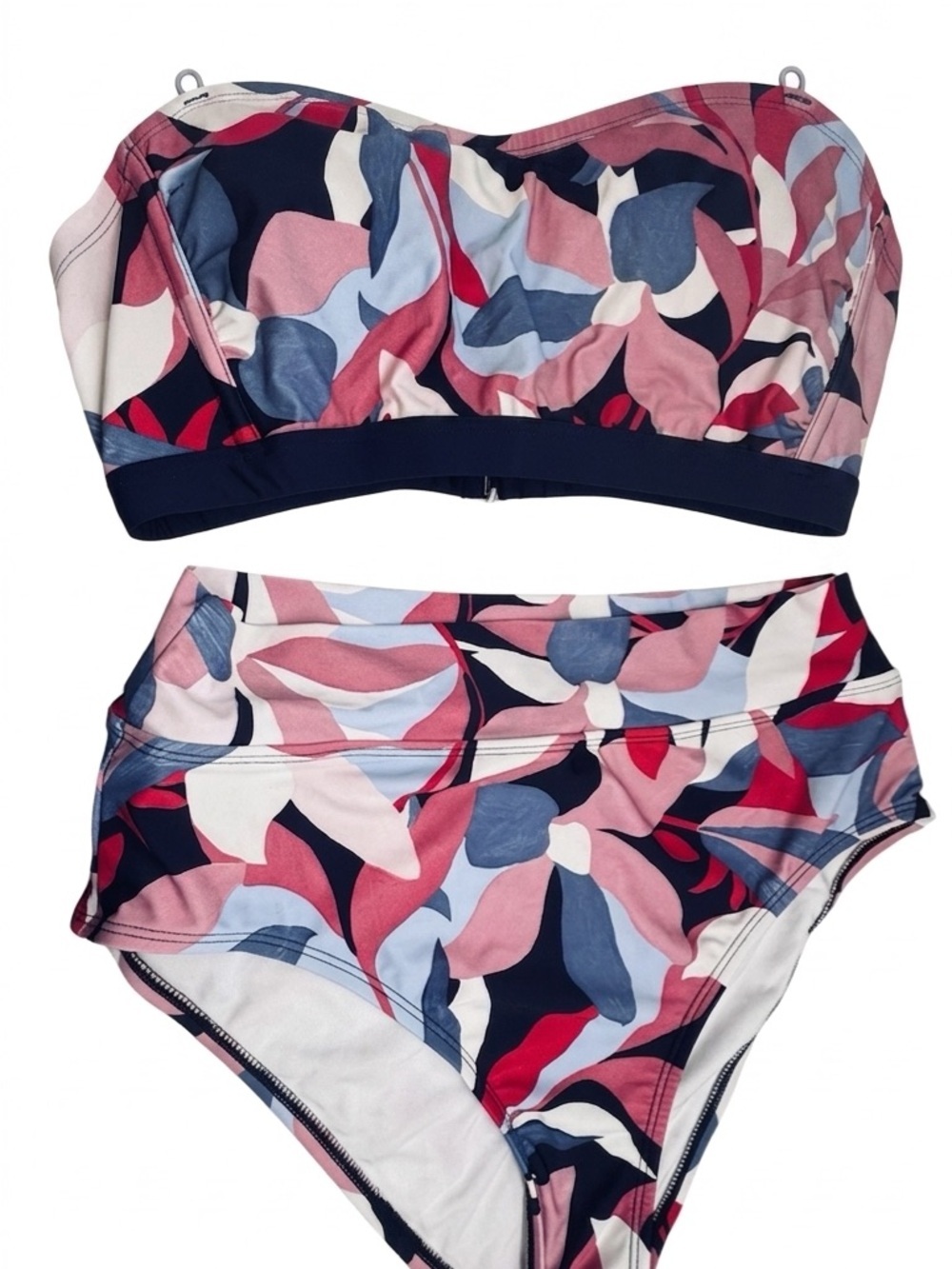 Kona Sol Abstract Floral Bikini Set High Waist Bottoms L Halter Bandeau Top XL